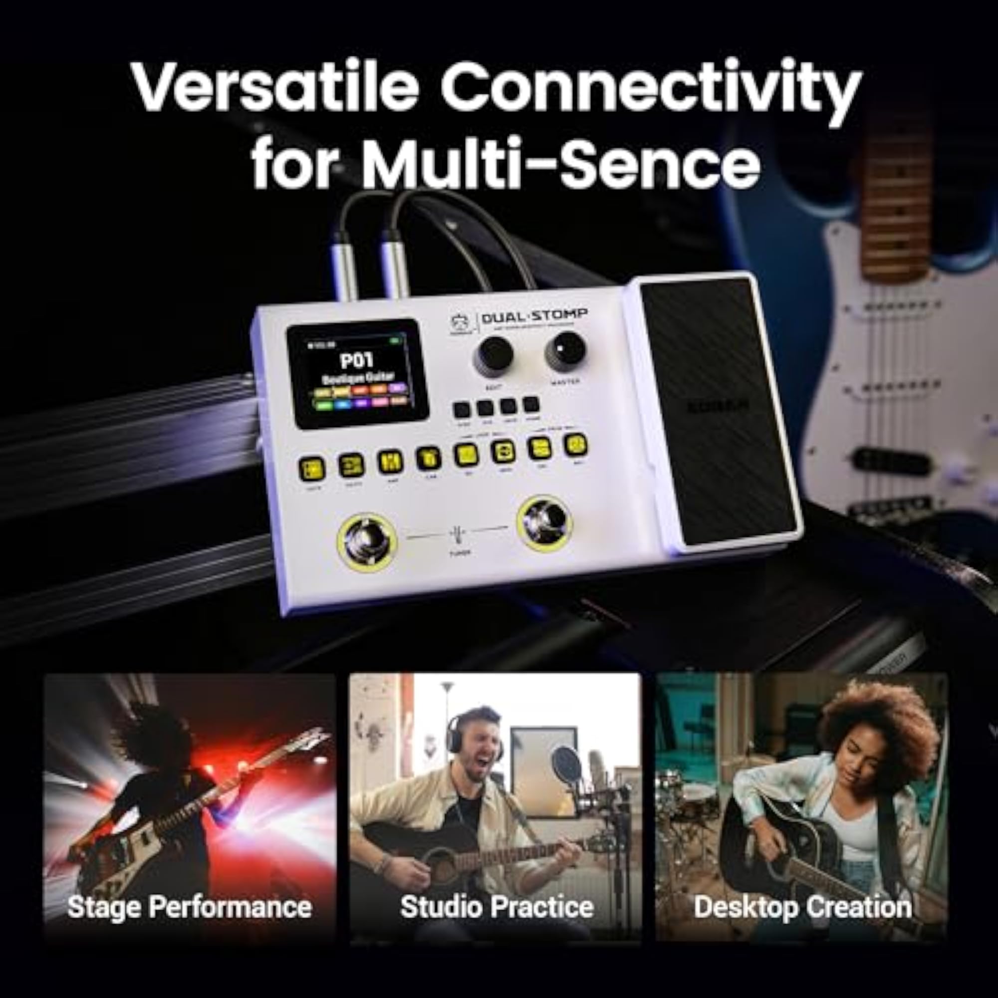 Dual Stomp Effects Guitar Pedals, Rechargeable Processor