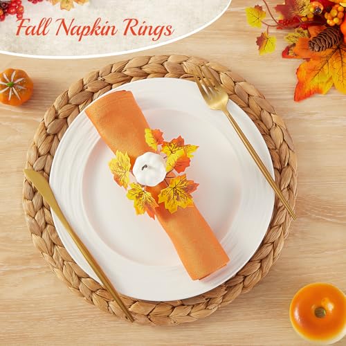 Aptwow PNR Fall Thanksgiving Napkin Rings Set Of 12 - Fall Thanksgiving Napkin Holder, Fall White Pumpkin Napkin Rings For Table Decorations, Fall Banquet, Wedding, Holiday thumb #1