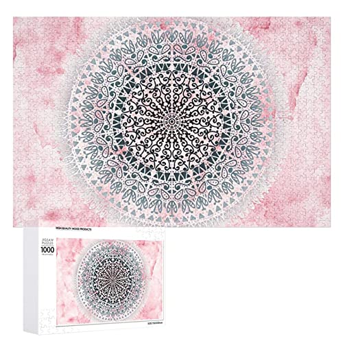 Houten puzzel 1000 PCS voor volwassenen en kinderen, Boho roze mandala moeilijke uitdaging intellectuele educatieve spel… - Image 3
