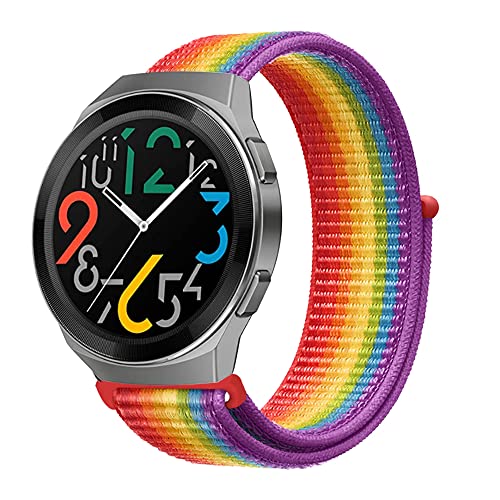 Kompatibel mit Huawei GT2e Armband Nylon Sport Loop Verstellbares Atmungsaktives Uhrenarmbänder für Huawei GT2e Fabric Nylon Weiches Ersatzarmband für Huawei GT2e (Regenbogen,22mm) Cover