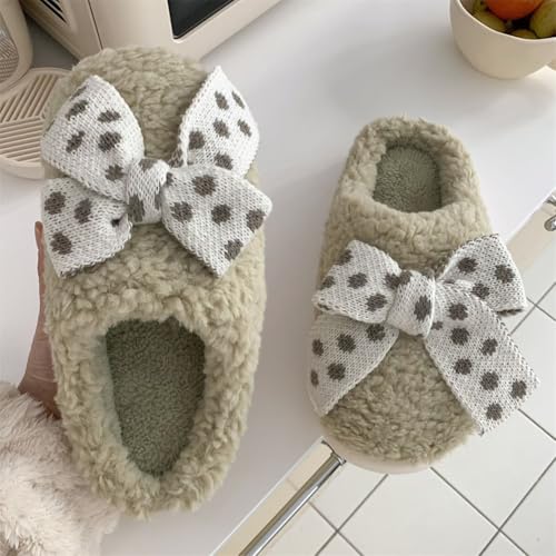 Womens Winter Warm House Slippers Cute Bow Fluffy Indoor Home Slipper Non-Slip Soft Warm Maternity Shoes2