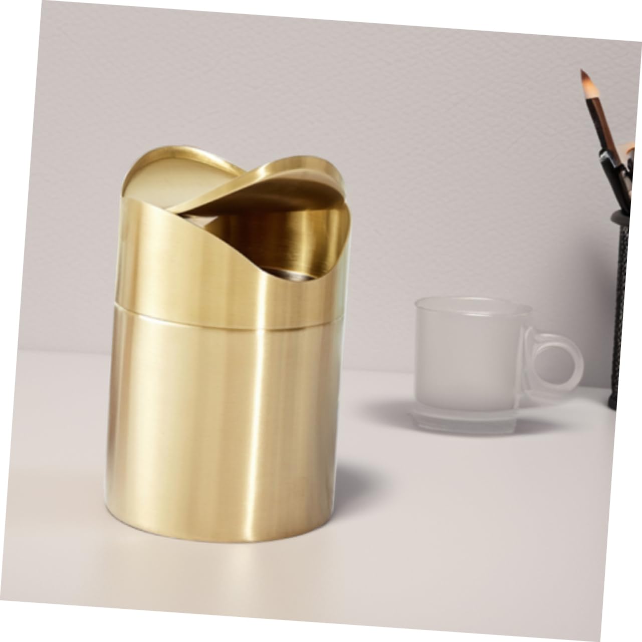 Cabilock Poubelle de Comptoir en Acier Inoxydable Doré, Mini Format Élégant