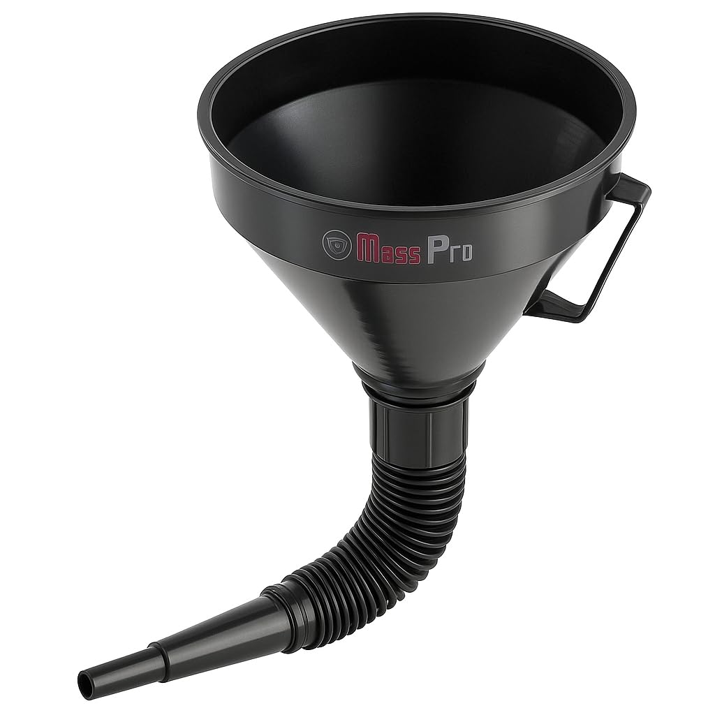 Mass Pro Flexible Funnel with Wide Mouth & Handle – Oil, Fuel, Petrol, Diesel, Water Pouring Funnel for Cars, Bikes, Trucks & More – Durable Plastic with Bendable Spout (1Pc)