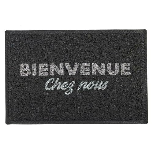 Linnea Paillasson 40x60 cm Collection Arty modèle Bienvenue chez Nous Gris et Noir