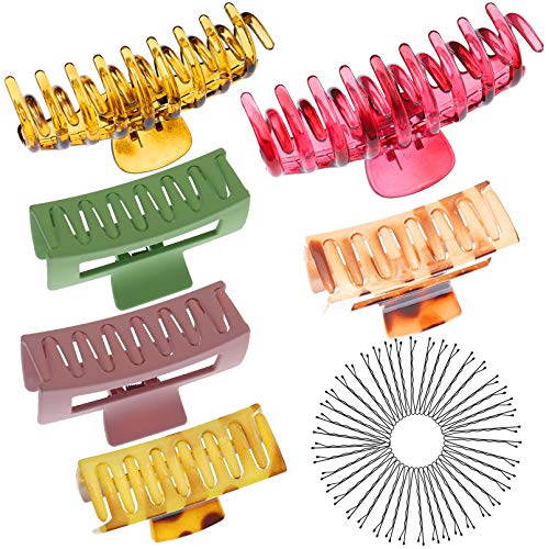RechicGu 38pcs Big Hair Clips Claw Cutout Tortoise Shell Rectangle Hair Clamp Accessories for Women and Girls Nonslip Strong Hold for Thick Hair, 4inch and 3inch,Tortoiseshell