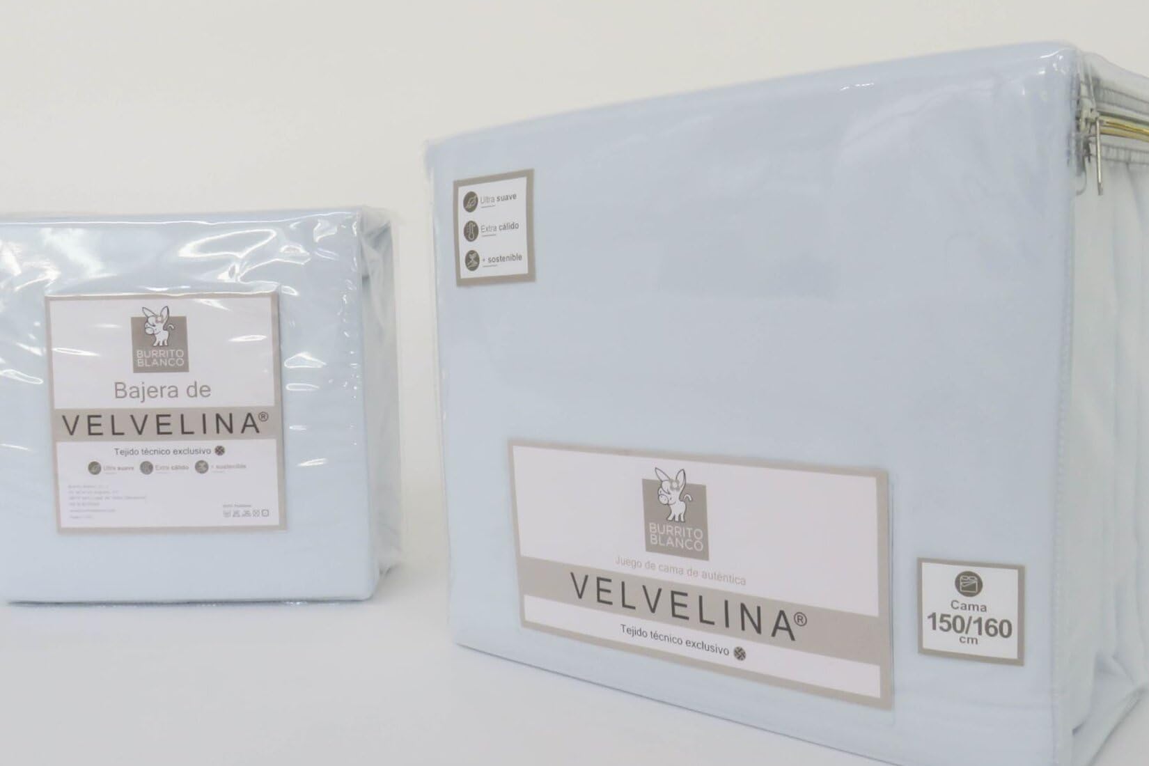 Burrito Blanco | Sabánas de Velvelina | Cama de 150/160cm. (+Medidas Disponibles) | Sábanas Invierno | Diseño 003 | Color Azul (150-160x190/200cm.)