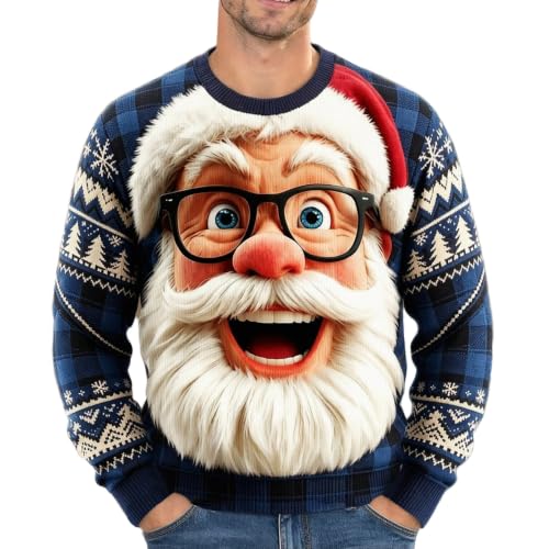 Ugly Christmas Sweater Men Funny Santa Graphic Sweatshirt Holiday Pullover - image 1