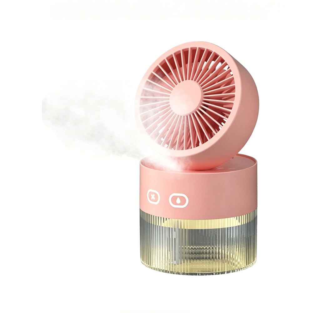Mini Ventilatore Personale Nebulizzatore Con Luce Notturna, Ventilatore Pieghevole Ricaricabile Tramite Usb Con Umidificatore, 3 Velocità, Serbatoio Dell'acqua Da 350 Ml (Pink)