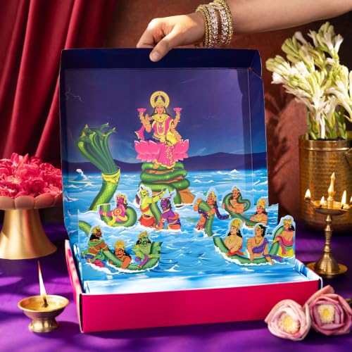 Image of Phool 15 Item Samudra Manthan Lakshmi Diwali Gift Box with Chocloate Ladoo, Bombay Chikky, Diya, Candles, Incense, Poojan Kit | Gift Hamper for Family & Friends and corporte Gifting