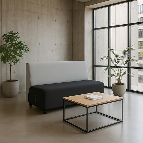 Image of FDP Pro Series Upholstered Armless Mobile Sofa with Tech Outlet, USB Charging and Locking Casters for Portability Commercial Seating for Hotel Lobby, Office, Restaurant, Waiting Room - Black /Gray