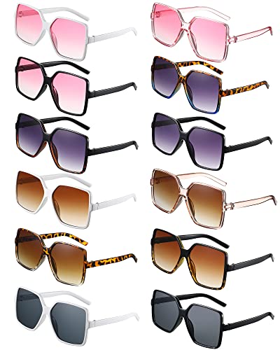 Coume 12 Pairs Square Oversized Sunglasses Shades Retro Square Sunglasses for Women Men Trendy Y2k bulk