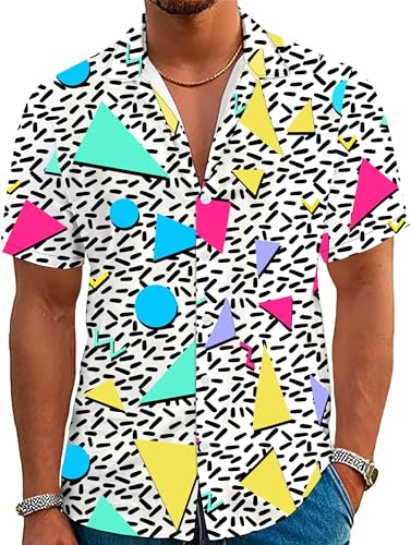 80s 90s Outfit for Men Short Sleeve Button Down Hawaiian Shirt Funny Vintage Retro Beach Shirts