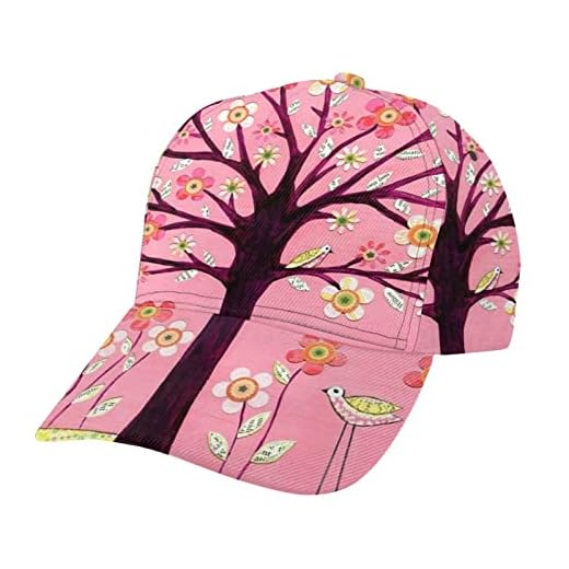 YZHYWJFF Rosa blomma och träd tryck baseballkeps för män kvinnor justerbar hatt – unisex fyra säsonger solhatt