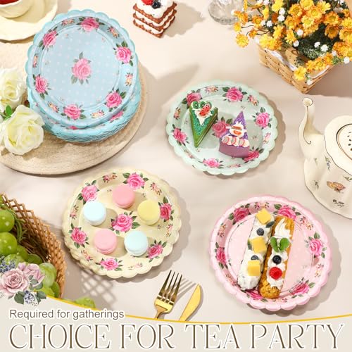 Umigy 60 Pcs 7 Inch Floral Paper Plates Tea Party Disposable Plates Vintage Decorative Dessert Flower Plates for Tea Party Baby Shower Birthday Bridal Showers Weddings (Classic)