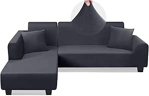 KinCam Sectional Couch Covers L Shape Sofa Covers Super Stretch 2pcs Sofa Slipcovers for 3 + 3 Seaters Sectional Chaise Slipcover with 2pcs Pillow Covers for Pets Kids, Dark Grey