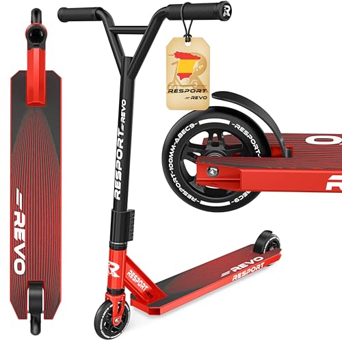 RE:SPORT® Patinete de acrobacias Revo para niños y adultos con soporte, patinete profesional de 100 mm, ruedas de poliuretano y barra en Y, patinete de acrobacias, patinete ABEC 9, rodamientos de