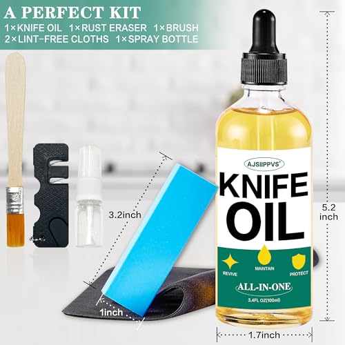 Knife Blade Oil Rust Eraser Kit,6 PCS Include Knife Sharpener,Refillable Spray Bottle for Preventing Rust,Maintenance Oil (3.4 oz) for Carbon Steel,Cleaning,Protection and Lubricant Care Set by AJSIIPPVS - Used condition - Image 6
