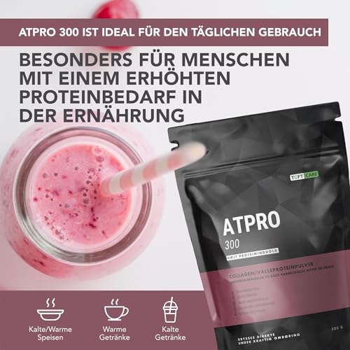TOFT CARE ATPRO 300 | Neutrales Protein Pulver 500g | 89% Molkenprotein Isolat & Kollagen | Leicht Löslich, Geschmacksneutral Eiweißpulver für Senioren, Appetitlosigkeit, Untergewicht & Spezielle Diät