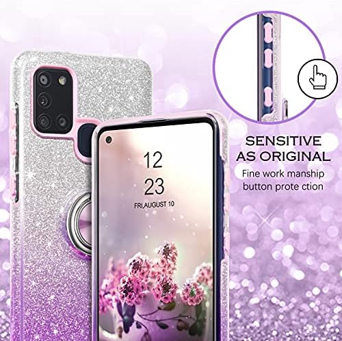 YINLAI Samsung Galaxy A21S Case Bling Glitter Sparkle Samsung Galaxy A21S Case for Girls Women with 360 Grad Ring Holder Kickstand Protective Phone Case for Samsung Galaxy A21S, Purple Gradient