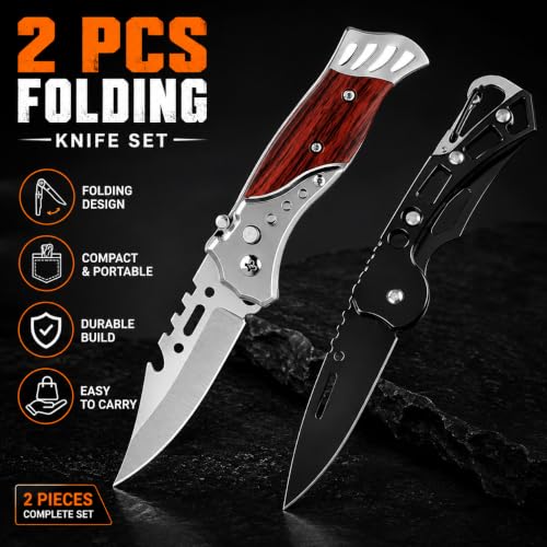 Image of 2 Pcs Utilty Foldable Pocket Knife set with Precision Carbon Steel Blade, Multipurpose Cutter for Travel, Kitchen, Office & Daily Household Tasks with Grip Handle