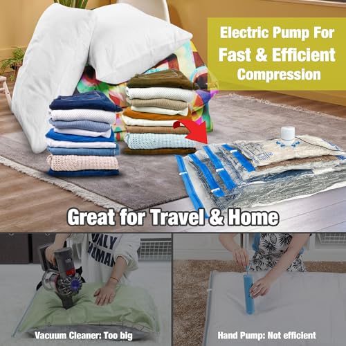 Image of HIBAG Vacuum Storage Bags with Electric Pump, Vacuum Seal Bags for Clothing, Pillows, Blanket Bedding Comforters, 10 pack Large