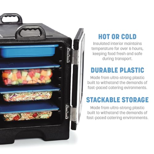 Carlisle FoodService Products Insulated Food Pan Carrier and Warmer, Front-Loading with Handles, Holds 5 Full or 10 Half 2.5" Pans (Sold Separately) with Rugged PE Shell and PU Insulation, Black