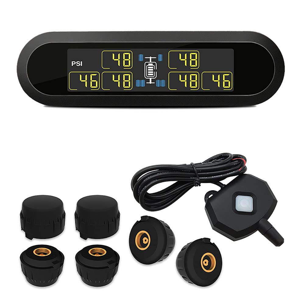 Sistema de monitoreo de presión de neumáticos de TPMS de energía Solar inalámbrica con 6 sensores para 4-6 neumáticos Coche RVs Camión Remolque Muestra en Tiempo Real Presión y Temperatura