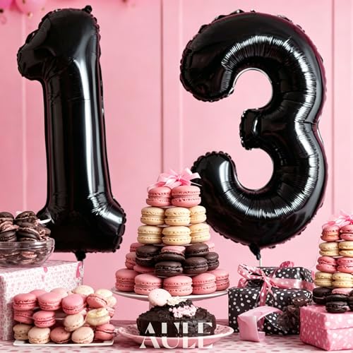 Image of AULE 40 Inch Jumbo Black Foil Mylar Number Balloons for Boy Girl 13th Birthday Party Decorations 13 Years Old Anniversary Party Supplies