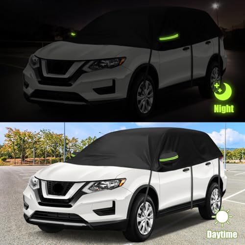 Image of Half Car Cover Compatible with Nissan Rogue 2008-2025, All Weather Protection with Side Mirror Cover, Top Roof Protector for Snow Ice Hail Rain Sun Protection