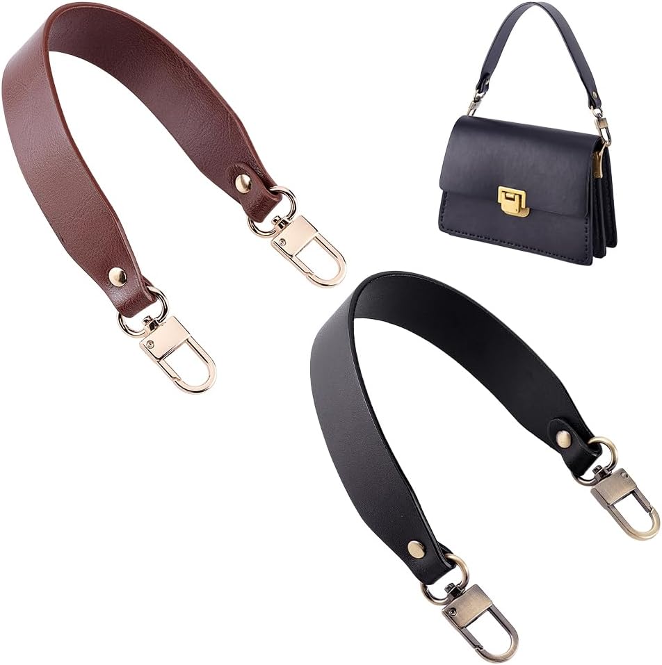 PH PandaHall 2 Colors Bag Handle Purse Strap Genuine Leather Purse Replacement Strap Short Bag Strap Cowhide Bag Handles Wide Bag Strap with Swivel Buckles for Purse Making Handbag Tote, 14.5"