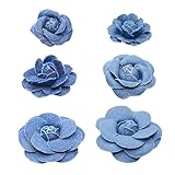 RUIAN Fabric Flower 3 Sizes Denim Cloth Flowers for Clothes Decoration DIY Crafts Supplies Scrapbooking,6Pcs