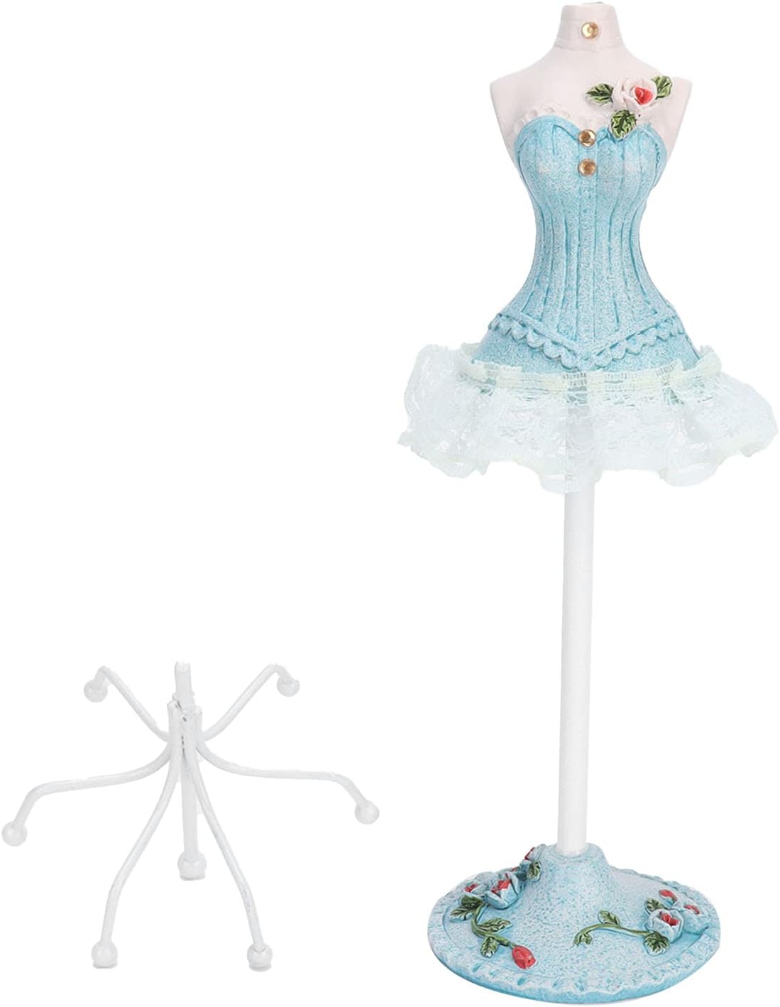 Hapivida Jewelry Display Stand, 9.8in Blue Wedding Dress Hanging Necklace Earring Rings Organizer, Lady Figure Necklace Stand Polyresin Doll Holder with Rotatable Bracket