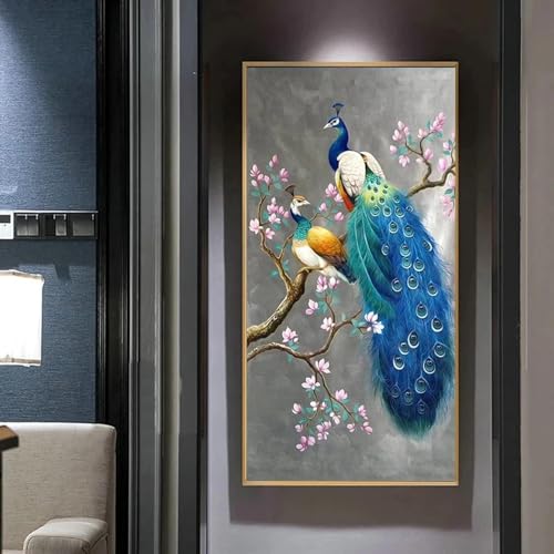 Peintures sur toile de paon coloré d'animaux 80x160 cm encadrée pour salon