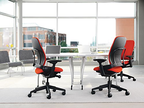Steelcase Leap V2 Desk Chair with Headrest - Buzz2 Black Fabric, Adjustable Arms, Black Frame, Hard Floor Casters