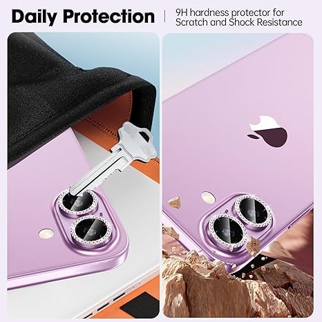 Image of for iPhone 16 /16 Plus Camera Lens Protector Bling Individual Metal Diamond Ring 9H Hardness Scratchproof Protector, Stylish Phone Accessories, Case Friendly (Pink Diamond)