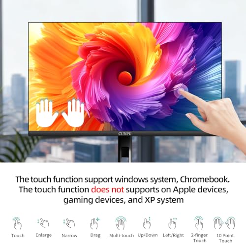 Image of CUNPU 27 Inch Touchscreen Monitor, 10 Point Touch, FHD 1080P 60Hz Nano IPS Screen, 100% SRGB, VESA Wall Mountable, Tilt Adjustment, VGA HDMI for PC, Laptop Business & Work Station