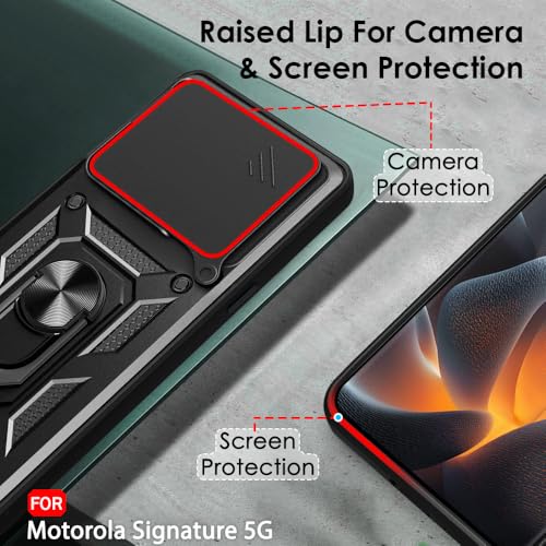 Image of TheGiftKart Tough Armor Bumper Back Cover Case for Motorola Moto Signature 5G | Sliding Camera Cover, KickStand & Ring Holder | 360 Degree Protection Cover Case for Moto Signature 5G (PC & TPU, Black)