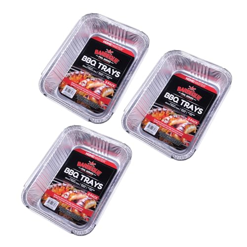 Leona Co 3/6/9-Pack Heavy Duty Aluminum Foil BBQ Trays - 25x19x7cm Deep Square Foil Containers - Oven, Freezer & Grill Safe - Thick Gauge Disposable Roasting Pans for Cooking, Baking (9)
