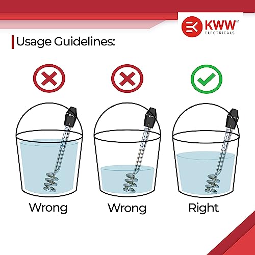 Image of KWW Immersion Water Heater Rod1500W | Water Heaters Immersion | Heating Rod for Hot Water with Copper Heating Element | Water Bucket Heater for Bathroom | 2 Year Warranty