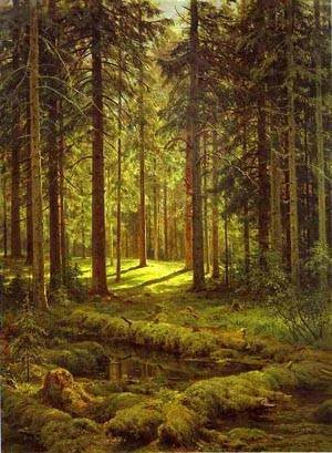 Peinture à l'huile Shishkin Coniferous Forest Sunny Day pour illuminer votre grand salon rustique