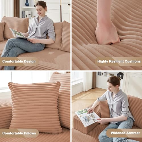Image of Mangodan 110 inch Cloud Sectional Couch, Modular Sectional Sofa for Living Room, Boneless Sofa with Deep Seat, Comfy Fluffy Couch with L-Shaped Chaise, No Assembly Required (Left-Facing Chaise, Camel)