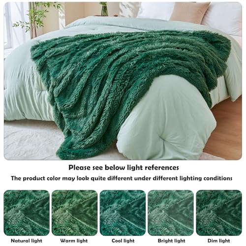 GONAAP Fuzzy Faux Fur Throw Blanket Dark Green Super Soft Cozy Plush Fuzzy Shaggy Blanket for Couch Sofa Bed (Dark Green, Throw(50"x60"))