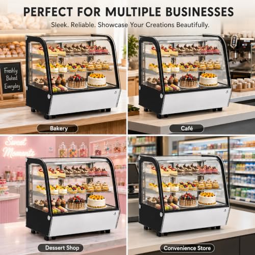 Image of 6.5 Cu.Ft Countertop Refrigerated Display Case - Commercial Bakery Refrigerator with LED Lighting, Auto Defrost & Sliding Glass Door for Cafe, Restaurant, Dessert Display
