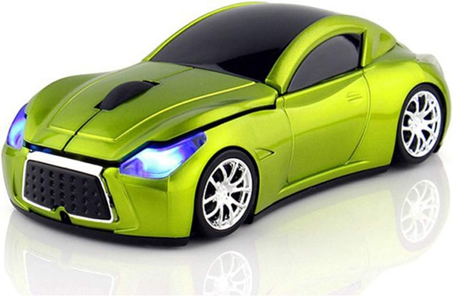 Ai5G Race Car Mouse Wireless Sports Car Shaped Mouse 2.4GHz LED Light Shining Surface Decoration Desktop Laptop Computer Mice Optical (Green)