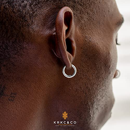 KRKC&CO Hoop Earrings Sterling Silver for Men, Birthday Gift for Him, White Gold Plated Round Hoops for Men & Women 15mm, Fathers Day, Anniversary4