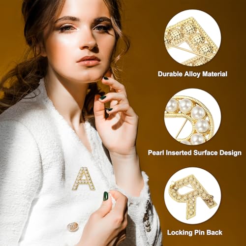 Image of PATIKIL Letter Brooch Pins, Pearl Initial Alphabet Letter Lapel Badges Pin for Women Men Girl Wife Suits