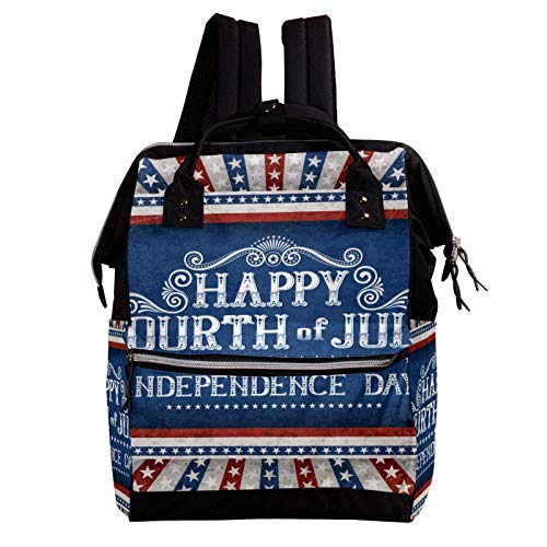 Happy 4th of Julio Día de la Independencia Bandera Americana Bolsa de pañales Mochila de gran capacidad para bebé multifunción Mochila de viaje para el cuidado del bebé