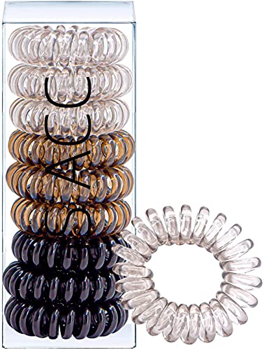 Hair Ties Spiral，Phone Cord Hair Ties，Hair Ties For Thin Hair，Hair Ties That Don't Damage Hair，Coils - 9pcs,Brunette