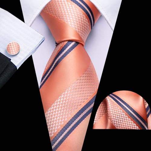 Image of Barry.Wang Classic Mens Ties Silk Necktie Pocket Square Cufflinks Set Woven Designer Wedding Business