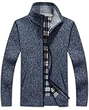 [OKJCON] カーディガン メンズ ニット 秋 厚手 裏起毛 ジップアップ ジャケット カジュアル 大きいサイズ (JP, アルファベット, 2XL, ネイビー)
